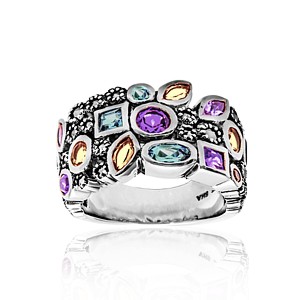 Multi-stone Wide Marcasite Ring Light Gemstones